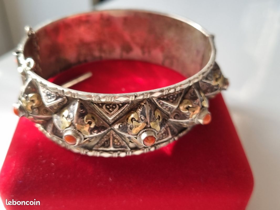 Ancien Bracelet Magnifique En Argent Et Pierre - Bijou Vintage Occasion