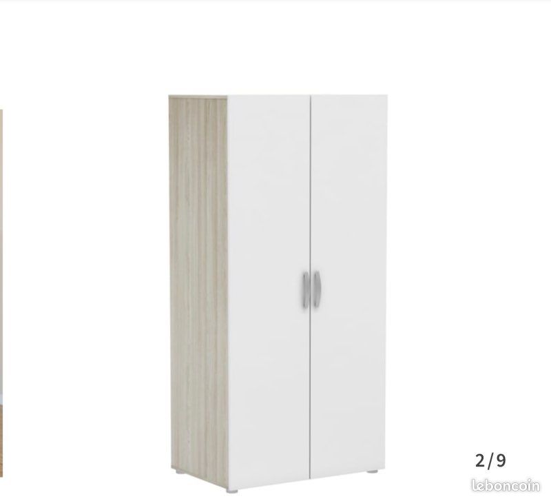 Armoire 2 porte(s) battante 0 tiroir(s) NANO 302545 DEMI 2P coloris Chêne shannon & blanc largeur 79.4 cm (image 1)