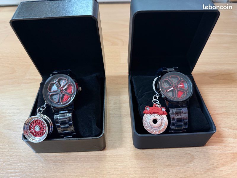 Coffret montre automobile jante étrier de frein rotative et porte clé en metal (image 1)