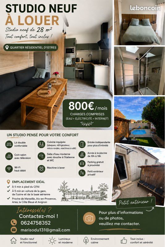 Appartement 1 pièce 28 m² · à Istres · 28 m² · 800 €