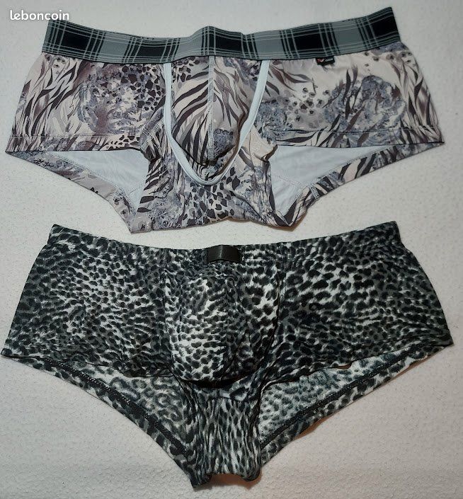 Xuba 2 Boxers Homme Fantaisie Coupe Shorty Gris Feuillage Léopard & Gris Imprimé Léopard Taille M (image 1)