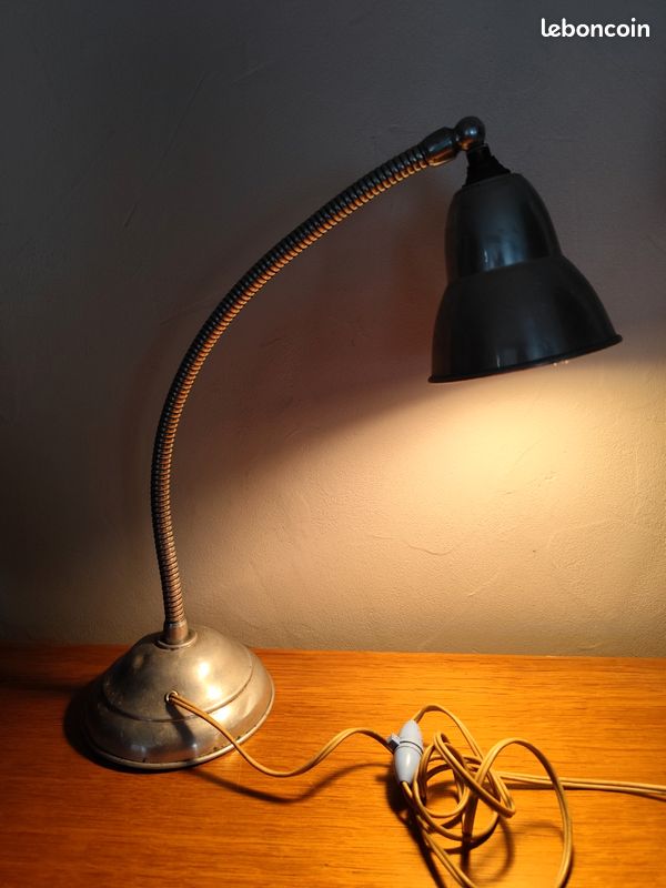 Lampe De Bureau Vintage Articulée - Pied Chromé, Abat-jour Aluminium, Flexible