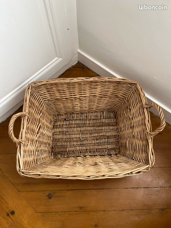Ancien Panier En Osier Rotin Tressé – Original – Design XXème – France