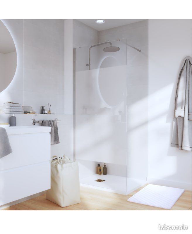 Paroi de douche à l’italienne verre sérigraphié L.90cm avec déflecteur verre sérigraphié L.40cm chromé - Leroy Merlin (image 3)