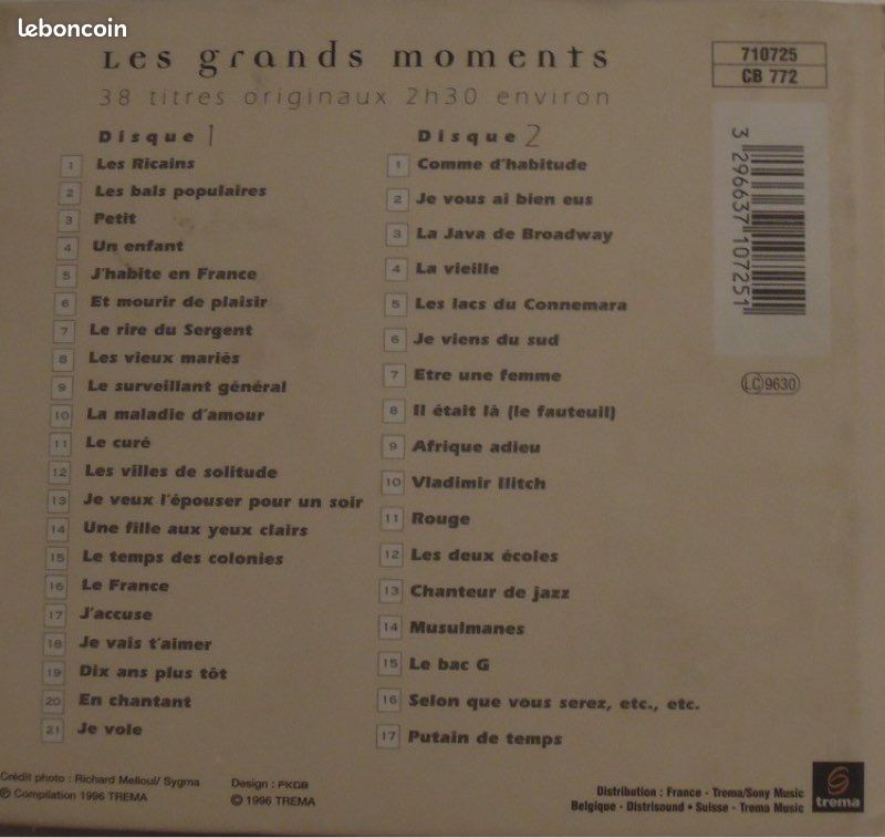 Album 2 cd, michel sardou, les grands moments (image 2)