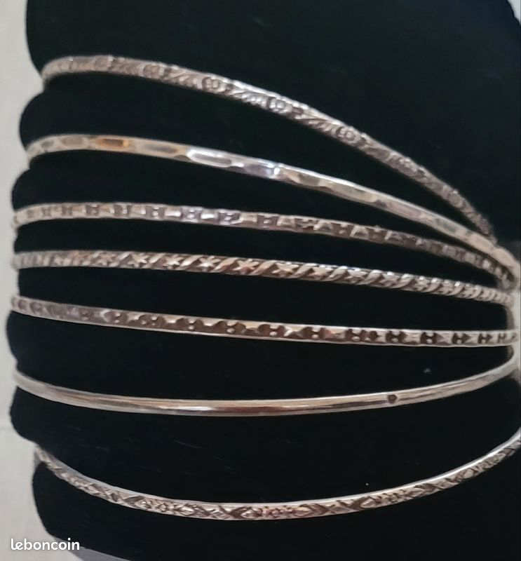 Bracelet Semainier Ovale En Argent Massif - Poids 33,3 G, Diamètre 7 Cm, Occasion Rare