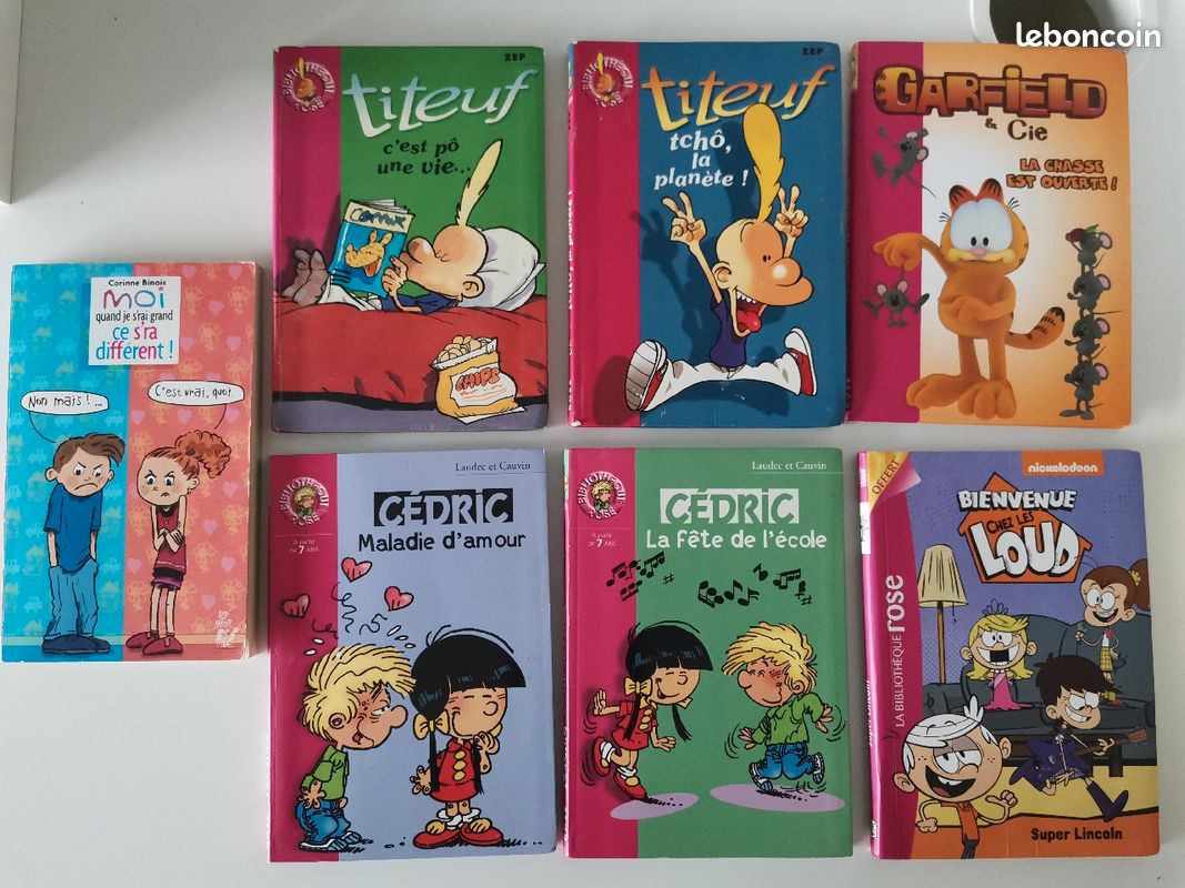 Lot de 7 livres Titeuf, Cédric, Garfield, Les Loud - Livres