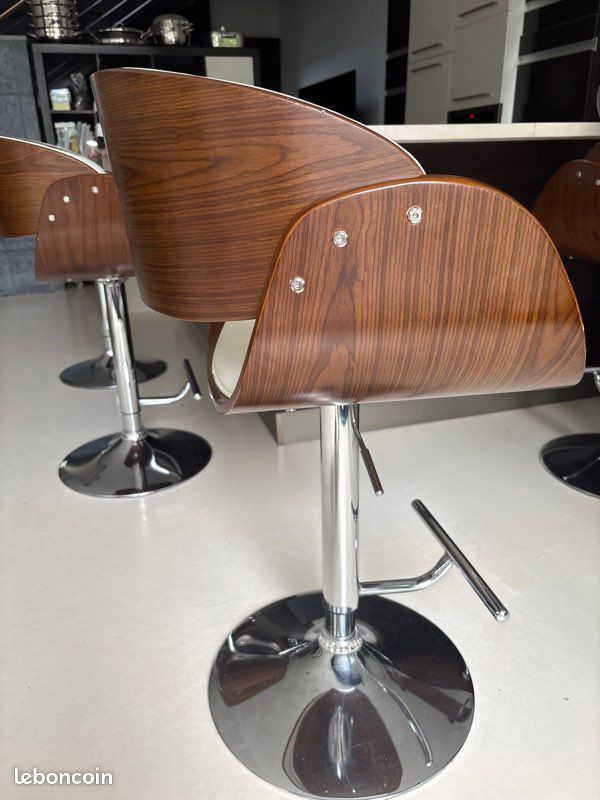 Tabouret de bar design réglable Blanc et bois foncé BENT (image 3)