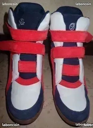 Baskets compensées Buffalo à scratchs taille 40- Tricolores (Bleu, Blanc, Rouge) (image 2)