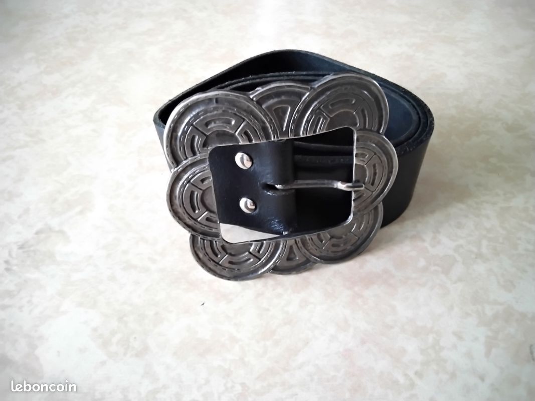 Ceinture femme cuir noir, grande boucle métal, tbe (image 1)
