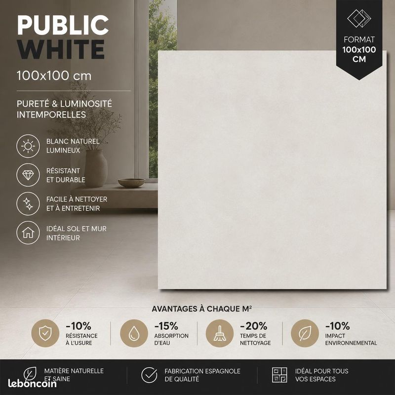 Carrelage 100x100 grand format rectifié (image 2)