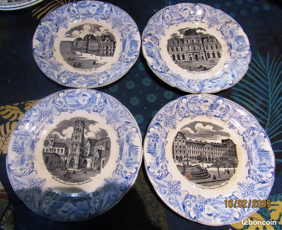 4 rares assiettes parlantes médaille d'or HB Choisy le roi monuments de paris XIX ieme siècle (image 1)