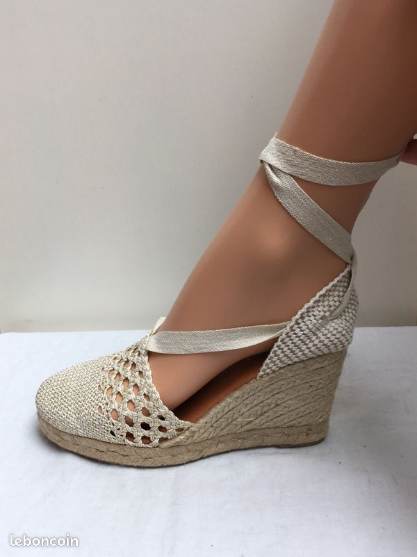 Sandales espadrilles compensées crème doré Minelli TBE