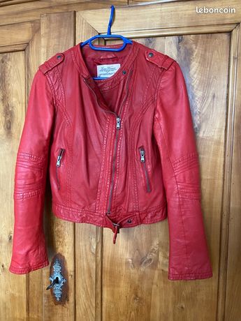 Veste Chemisier En Cuir Véritable Souple Rouge - Taille 38/40, état Neuf, Fait Main Vintage