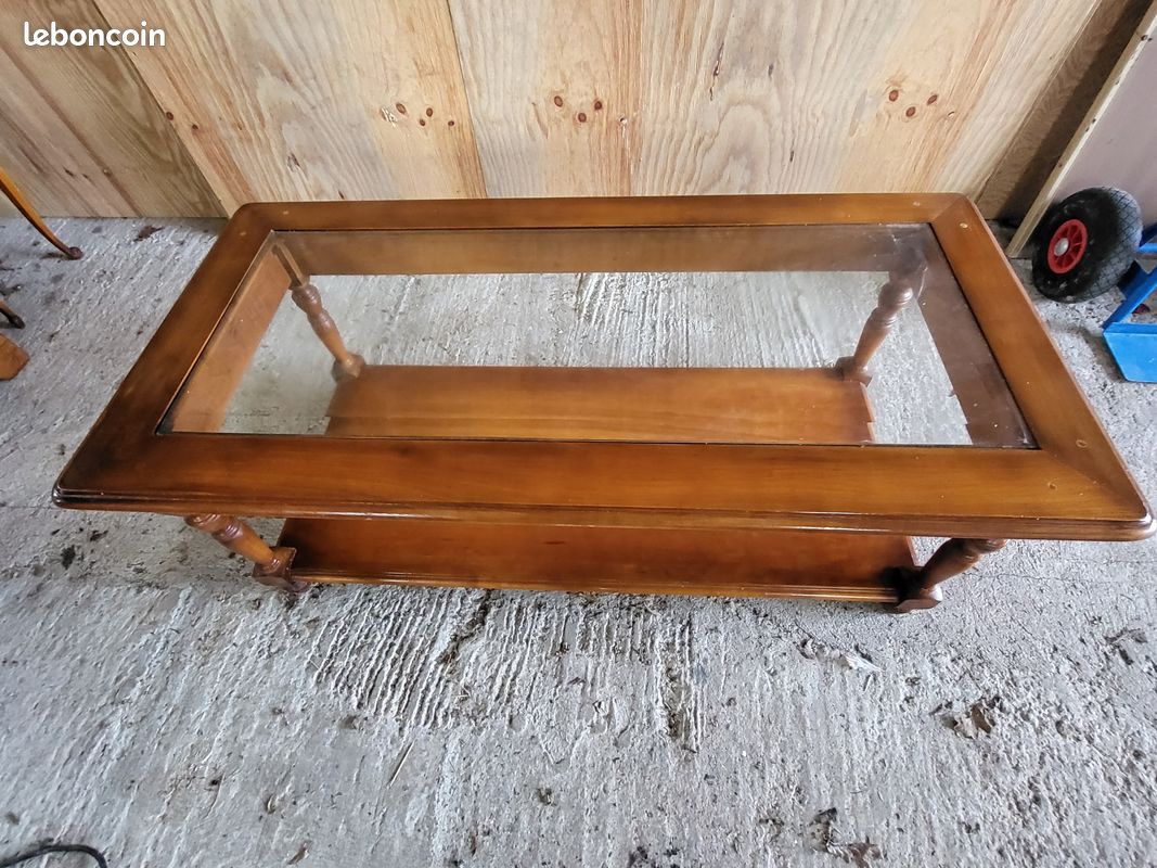 Table basse en verre et merisier (image 1)