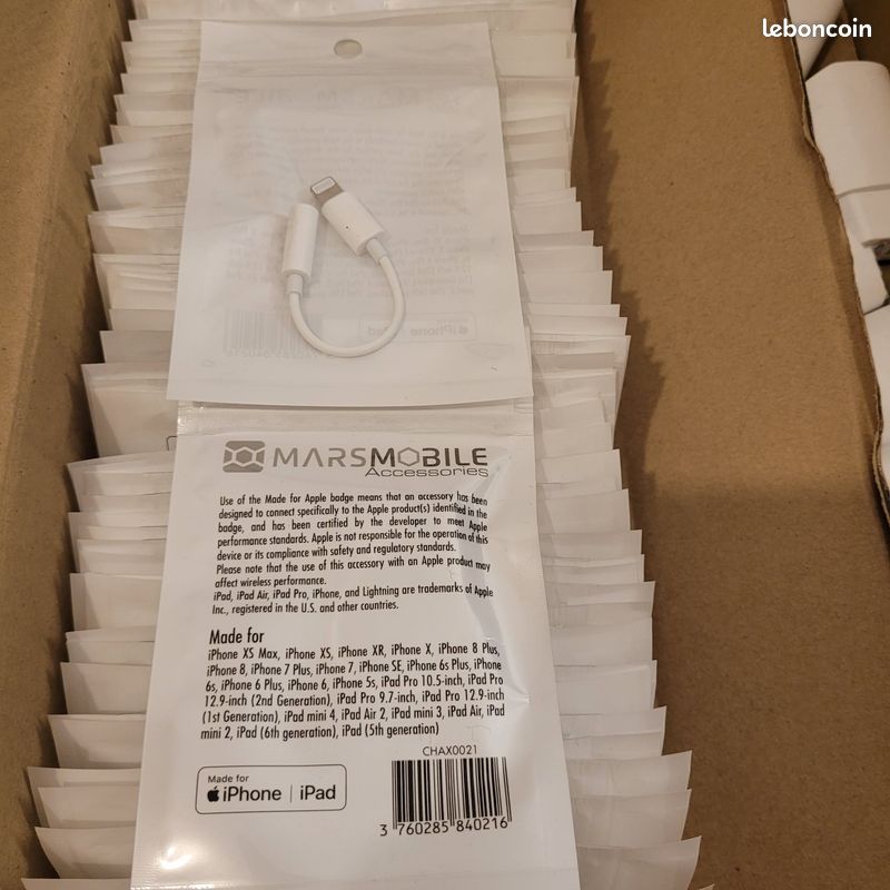 Lot 80 Adaptateurs iPhone Lightning Jack MFi + 9 Chargeurs USB Neufs (image 12)