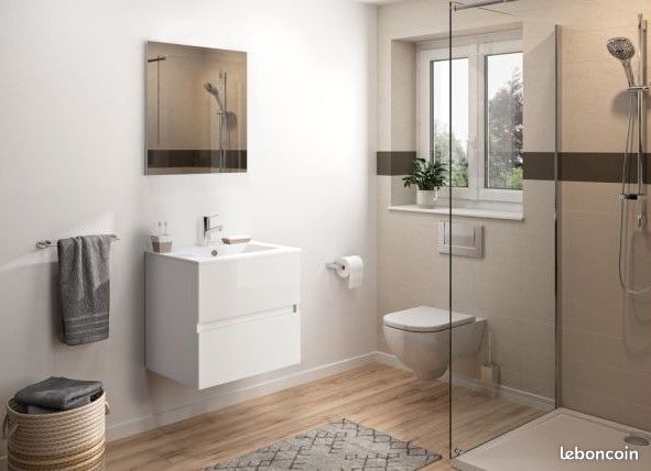 Meuble Sous-Vasque à Suspendre AQUARINE Prefixe Salle de Bain/Eau 2 Tiroirs Blanc - 241453 - NEUF (image 2)