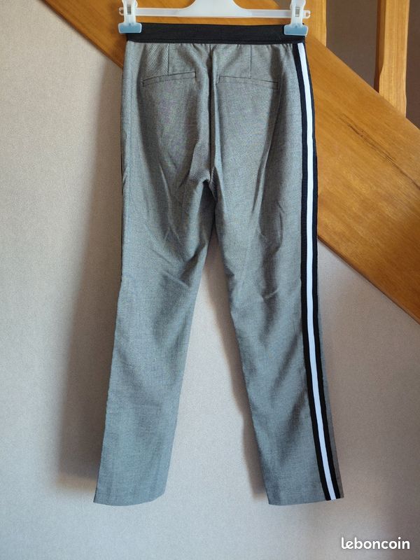 Pantalon Jennyfer Taille 34 Gris Chiné Tailleur Cigarette Slim Bandes Noires Habillé (image 9)