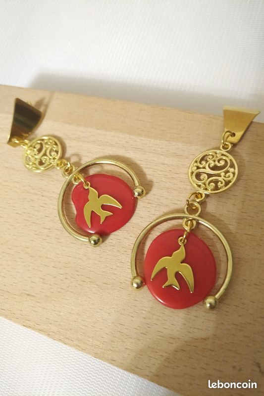 Boucles d'oreille rouge et or (image 1)