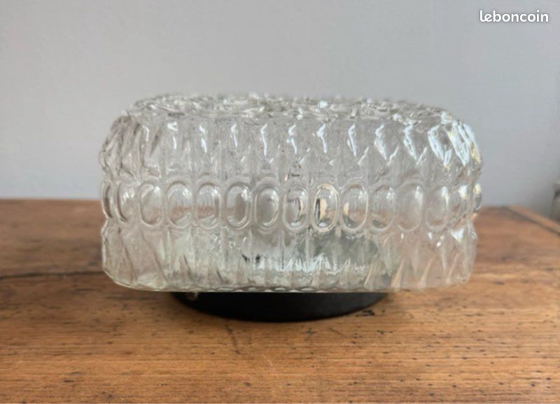 Magnifique Plafonnier Ancien en Verre Moulé - Style Vintage/Rétro - Excellent État (image 1)