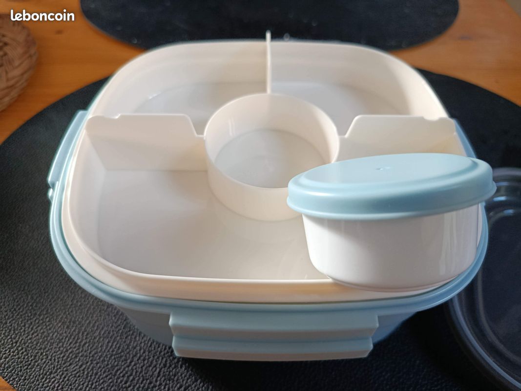 Boîte à déjeuner bento 1600ml Saladbox NEUVE – 4 compartiments + pot à sauce – Parfaite pour école, pique-nique, bureau (image 5)