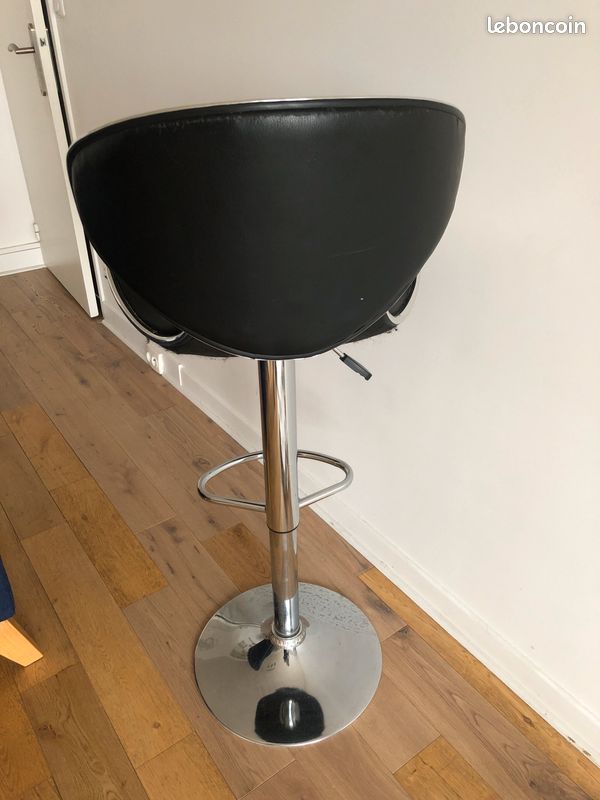 Siège de bar en cuir noir et métal (image 3)