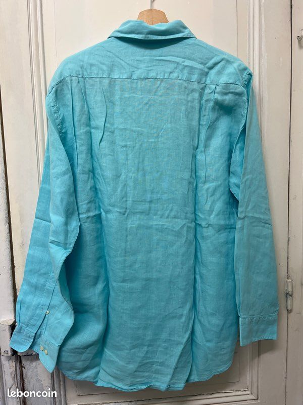Chemise homme en lin bleue turquoise taille L Vêtements