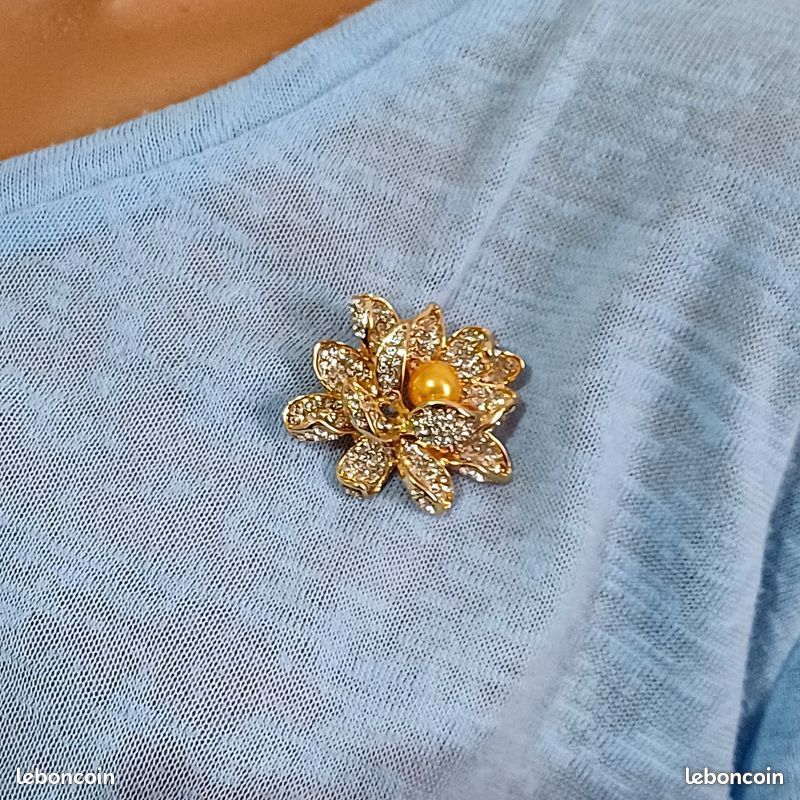 Broche Rose Dorée Vintage - Lot De 2 Bijoux Fantaisie Femme | Occasion Métal Doré