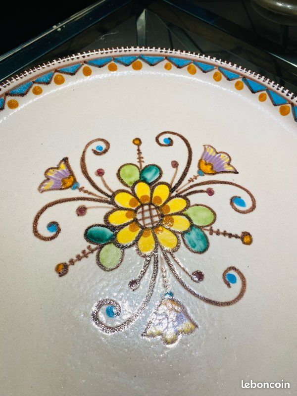 Service Plat Vietri 2 Pièces – Céramique Décorée Main – Vert Pâle – NEUF