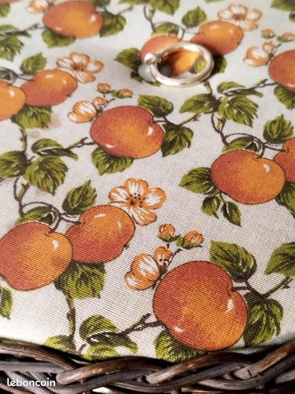 Travailleuse en rotin bambou et tissu ANNEES 70-panier ouvrage couture Vintage (image 6)