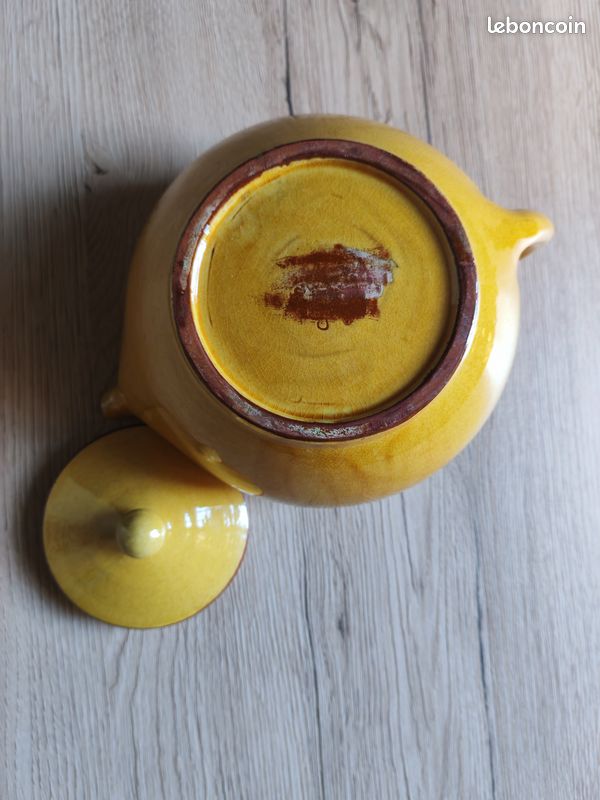 Théière Moutarde Vintage en Céramique Émaillée | Petite Théière Jaune Craquelée Style Campagne Arcopal Digoin | Déco Cuisine Rétro (image 9)
