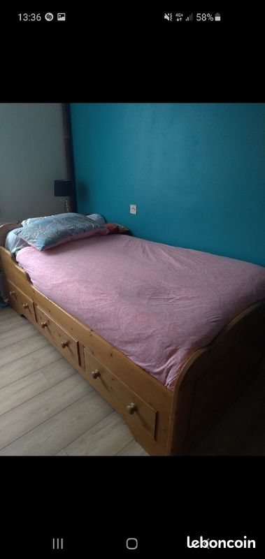 Lit simple interior bois massif (image 1)