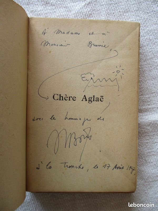 Dédicace et dessin de Jean-Louis BORY ( Prix Goncourt 1948 ) sur " Chère Aglaë " Ex EO Service de presse Ed Flammarion 1947 (image 1)
