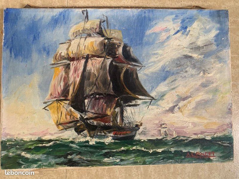Tableau Marine Vintage - Peinture Voilier en Mer - Signé J. Fringet (image 3)