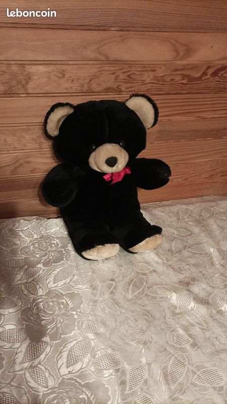 Ancien Ours En Peluche Noir - 50 Cm - Environ 1945 - Collection