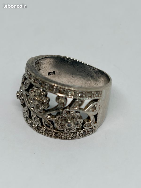 Bague Ancienne Argent Massif 925 - Jonc Fleuri - Taille 51 - Créateur Unique