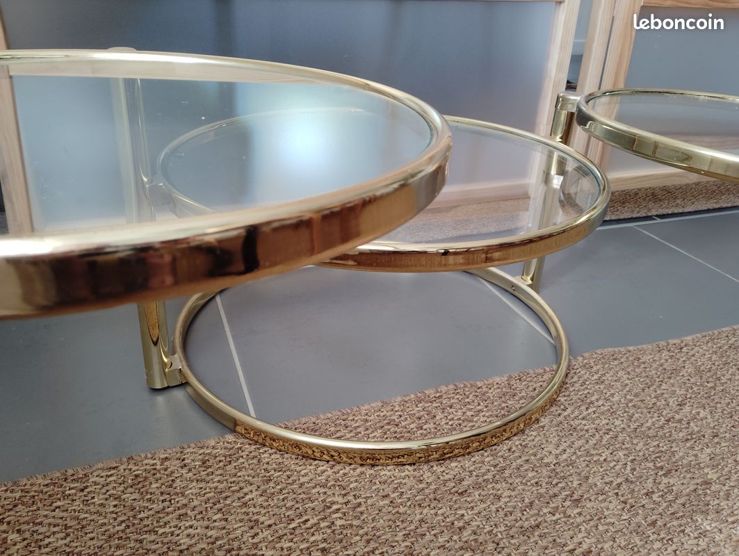 Table Basse Pivotante en Laiton & verre dans le style de Milo Baughman, 1970s (image 1)