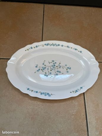 Grand Plat Rond Arcopal Véronica Motif Myosotis, Excellent état, Vintage