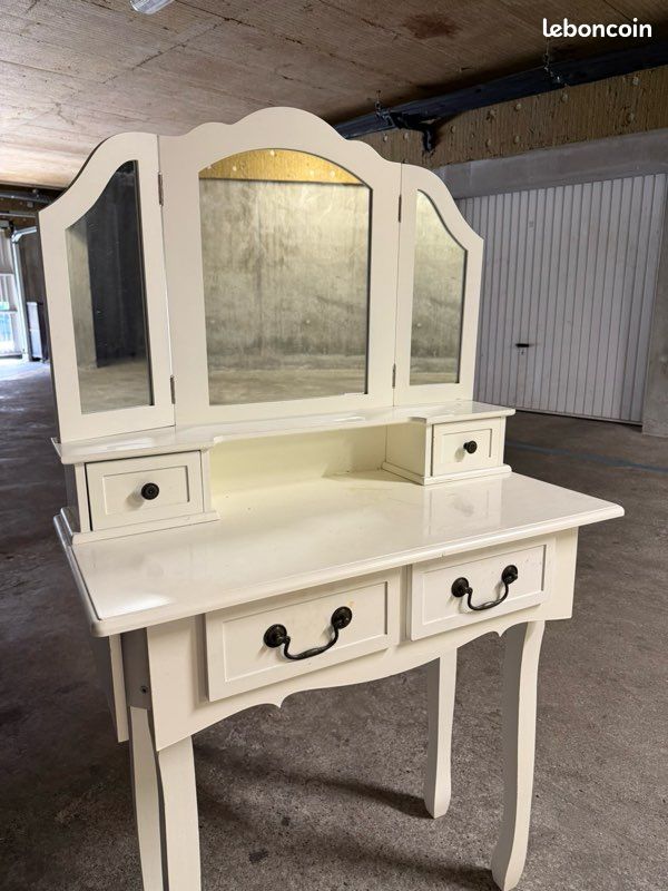 3 pcs Ensemble de Coiffeuse | Table de maquillage | Coiffeuse Maquillage blanc bois d'ingénierie