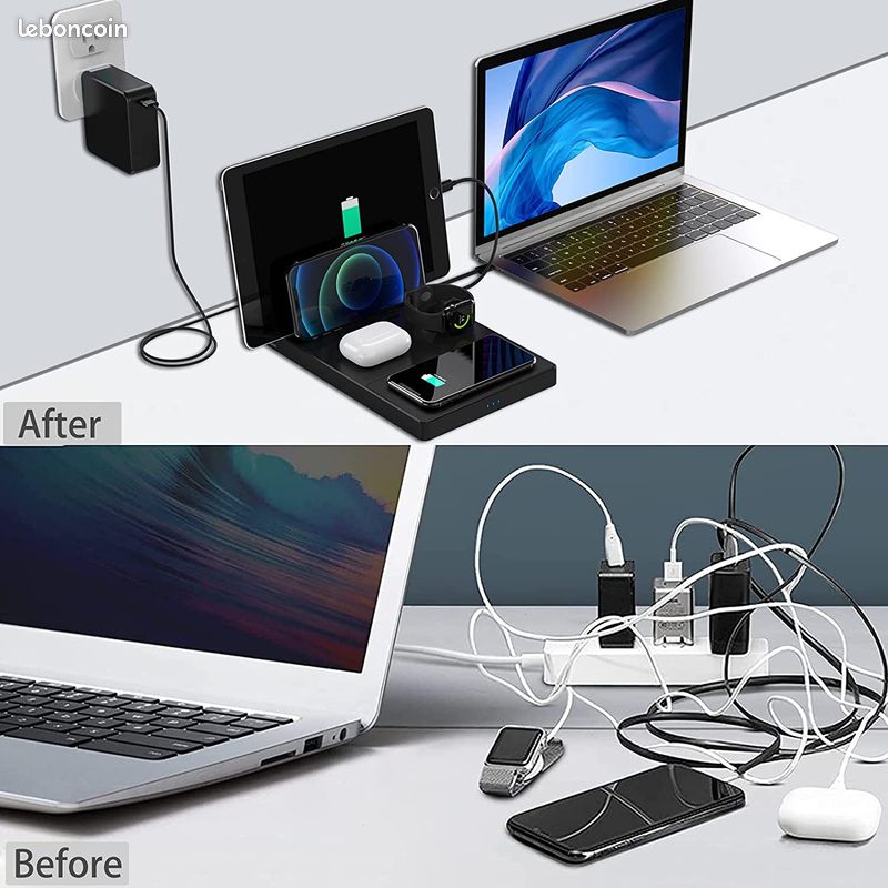 Grand Chargeur Induction 100W Sans Fil Rapide Tablette Smartphone Ecouteurs Montre Connectée - NEUF (image 2)