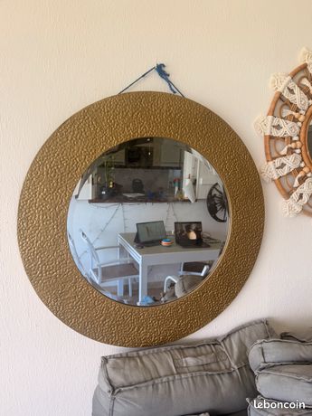 Miroir Convexe Ancien Rond Doré 12 Pouces – Forgé à La Main, Acier, Style Antique (neuf)