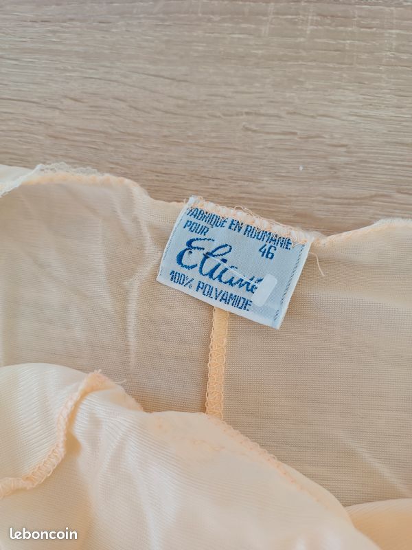 Jolie Combinaison & Fond De Robe Vintage Dentelle De Calais T42 Vin Blanc