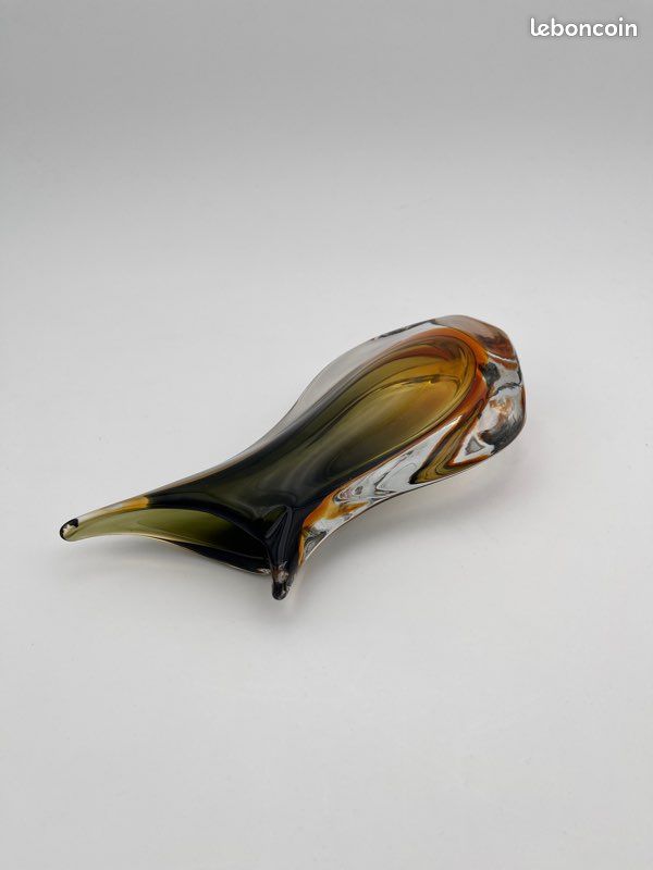 Vase Sommerso Flavio Poli Seguso Murano Verre Vert Ambre 1950 (image 9)