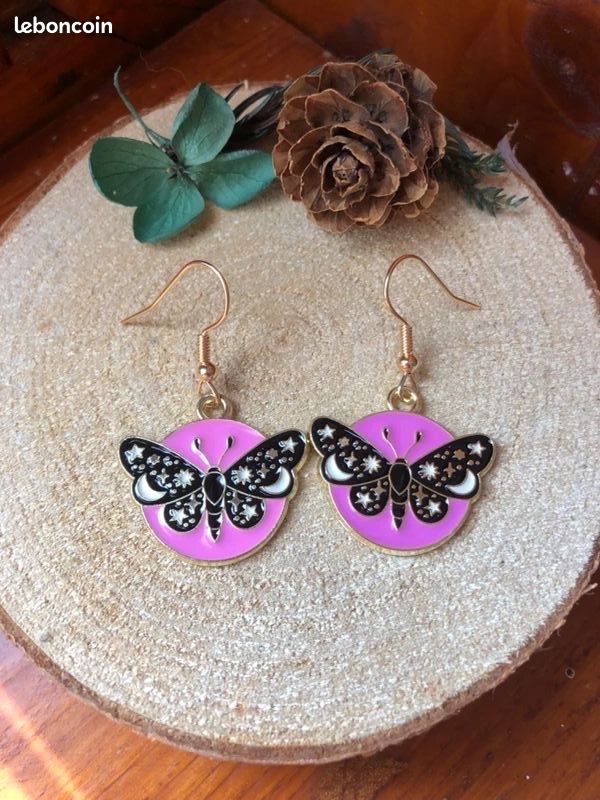 Boucles D'oreilles Papillons Argent Et Résine Marron - Style Rétro Et Vintage