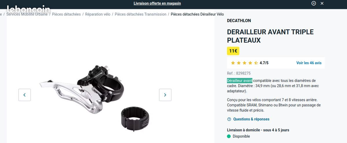 BTWIN Dérailleur VTT avant triple plateaux (image 2)