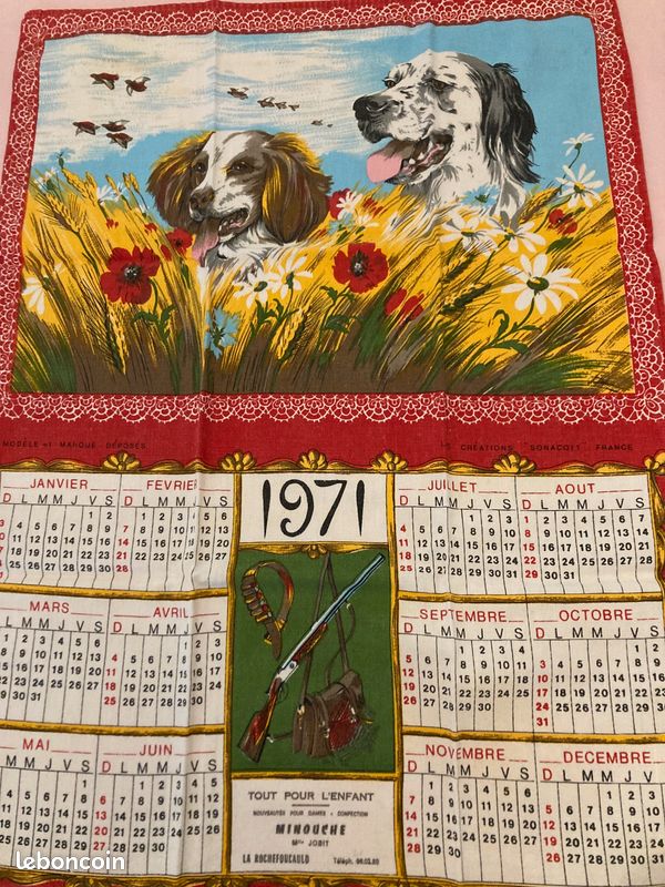 🧺 Torchon Calendrier 1983 - Chiens ALFA LAVAL - Neuf De Collection - Orange