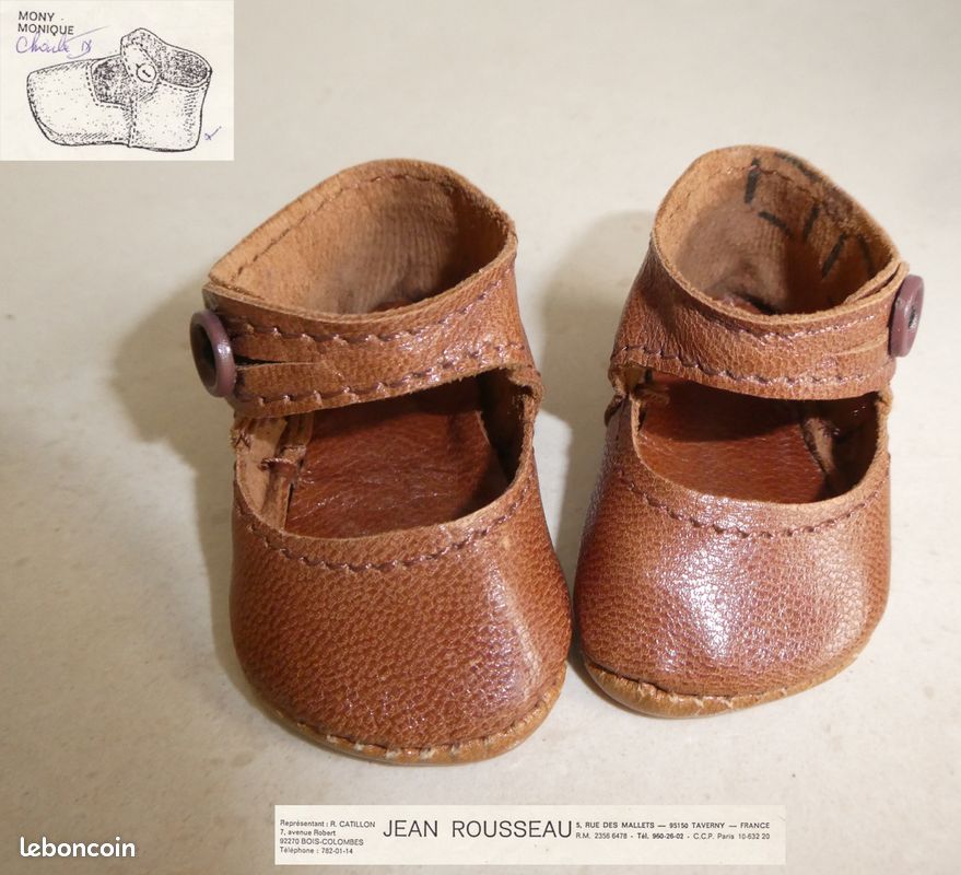 7 Chaussures poupée Monique JR Jean Rousseau Trèfle cuir blanc Mode & travaux 1950's - Jeux & Jouets