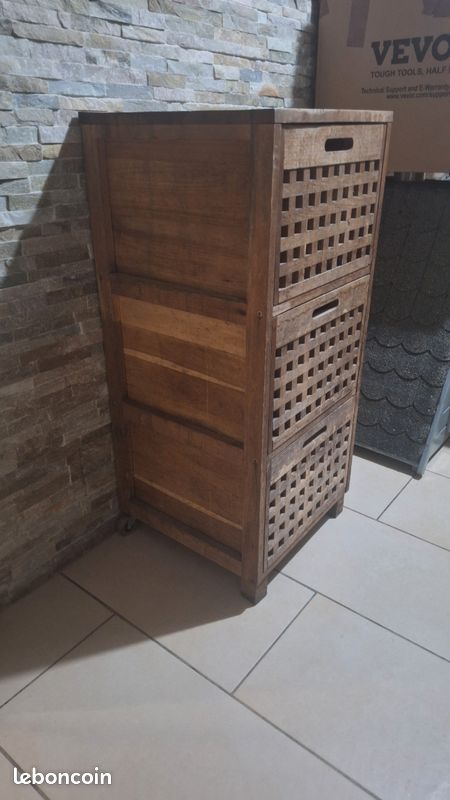 Meuble salle de bain armoire rangement bois Massif sdb Prix Ferme 95490 (image 7)