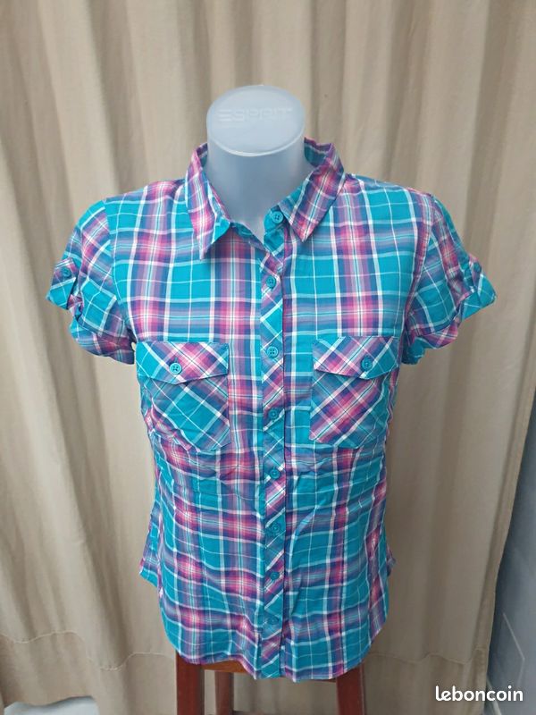 Chemise homme à carreaux marron, bleu, avec fermeture