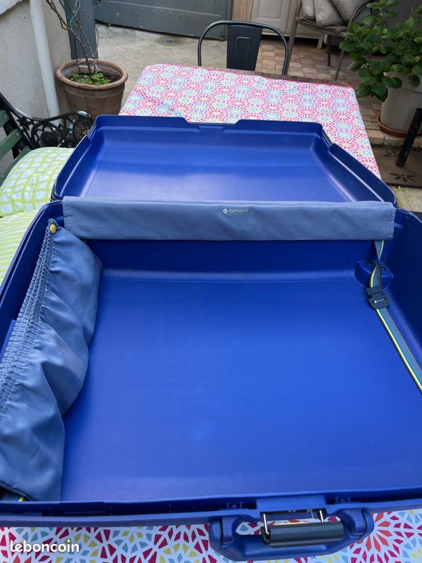 Ancienne Caisse Train Samsonite 4712 En Vinyle Bleu - Valise Vintage